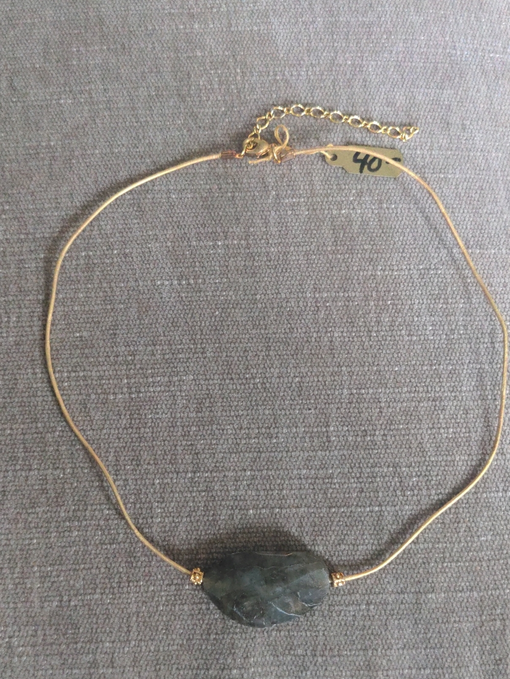 New Gold Leather Choker Necklace,  Labradorite  Gemstone Center